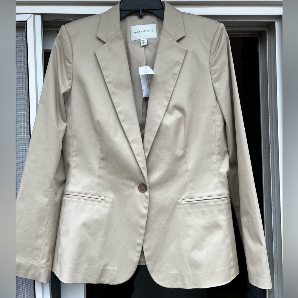 NWTs Banana Republic Stretch Cotton Blazer Sz 12 Khaki
